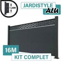 Kit Clôture Aluminium Gris Anthracite 16M - Design Ibiza avec liseré - Sur Platines - 1,20 mètre