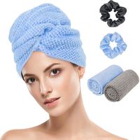 2PCS Serviette Cheveux, Microfibre, Bande Elastique, 100x61cm, Super Absorbante, Pour Cheveux Longs