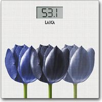 Laica PS1075 Bilancia Pesapersone Elettronica Vetro Temperato 6 mm Portata 180 Kg Display LCD colore Bianco Tulipani Blu