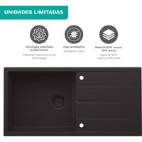 Fregadero de cocina de cuarzo Oblack Dello 100x50 cm 1 cubeta con escurridor color negro mate