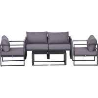 Vierteiliges Gartenmöbel Set, Sitzgruppe, Sofa mit Sitzkissen, Tisch mit Stauraum, Polyester, Grau, 138 x 69 x 63 cm