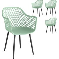Set di 4 Sedie da Giardino, con Schienale Diamantato, Braccioli, Verde