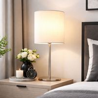 Lampada da tavolo LED lampada laterale lampada da soggiorno lampada da tavolo paralume in tessuto lampada da comodino, nichel bianco tessile, 1x 9W 810Lm bianco caldo, DxH 18x40 cm