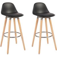 Lot de 2 tabourets noir pieds en bois naturel 39,5x44x91cm - BOX & BEYOND
