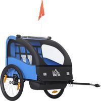 Remorque vélo enfant +18 mois, système amortisseur, ceinture sécurité, bleu