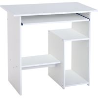 Bureau ordinateur rangement avec plateau clavier support écran blanc 80x45x75 cm, bureau compact gain de place moderne