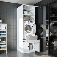 1000 Series Washing Machine Cabinet with Pull Out Shelf and Hinged Door, Modern Tall Laundry Storage Unit, White