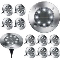 Ground Lights, 12 Pack 8 Led Solar In-ground Lights, Waterproof , Cool White