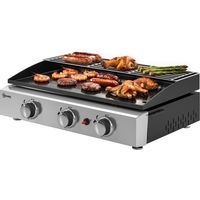 Barbecue à gaz 7,5 kW, barbecue de table portable avec 3 brûleurs, revêtement céramique, grille de cuisson et grille de maintien au chaud.