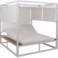 Lettino doppio reclinabile da esterno con parasole HHG-345b XL Bali 200x200x200cm alluminio tessuto bianco avorio