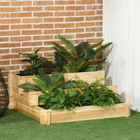Carré Potager de jardin en Bois massif, Jardinière Surélevé en Escalier 3 Niveaux, 93 x 93 x 35 cm, effet Bois Naturel