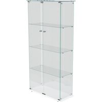 Vetrina in vetro con striscia LED, vetrina con vista panoramica a 360° per l'esposizione di oggetti, 78,5x35x163 cm, bianco