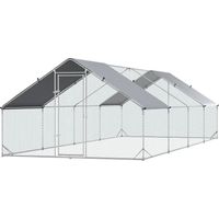 Pollaio da Giardino Telaio Zincato Copertura Impermeabile Rete Esagonale 3x8x2m Argento