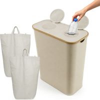 Relaxdays Collecteur de bouteilles, 170 L, jusqu'à 60 bouteilles, 2 sacs intérieurs, verre et plastique, beige