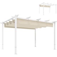 Pergola 3 x 4 m pour terrasse avec toit coulissant, fermeture magnétique, protection UV30+ beige, adapté pour l'extérieur