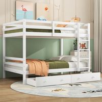 Lits superposés de 140200 cm avec, avec tiroirs, blanc, pour maison et usage quotidien, espace de rangement, rampes hautes