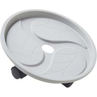 Round mobile plant cart, planter with movable wheels, mobile trolley, tray, flower pot holder for indoor and outdoor use, grey, 27 cm
