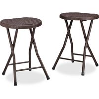 Relaxdays BASTIAN Tabourets pliants ronds x2, plastique imitation rotin, extérieurs, 45 x 32,5 x 29 cm, marron