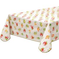 Nappe Antitache Coton Plastifiée Cuisine Bordée Motifs Lettres et Fruits - 135x230 Cm