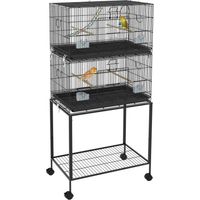 Gabbia per Uccelli in Acciaio e PP, Design Impilato con Posatoi, Altalene e Scalette, 77x46x164 cm, Nero