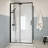Cabina de ducha 115x90 con columna termostática negra y plato bajo