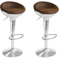 Designetsamaison – Lot de 2 tabourets de bar vintage en microfibre – Hauteur réglable 60-80cm – Pivote à 360° – Finitions aluminium type aviator
