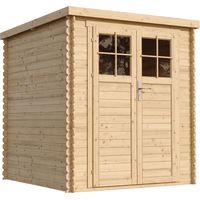 Timbela – Abri de jardin en bois M309F – 3.53 m² – Double porte verrouillable – Toit en pente imperméable – 2 fenêtres en plexiglas