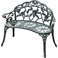 Outsunny – Banc de jardin 2 places en fonte d'aluminium – Anticorrosion – Dimensions 100x54x78cm – Noir – Style néo-rétro avec motif rose