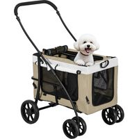 Cochecito para Perros Plegable con Vagón Desmontable 4 Puertas con Cremallera 2 Correas de Seguridad y Cojín Caqui