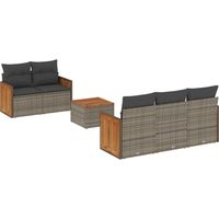 Salon de jardin 6 pcs avec coussins gris résine tressée