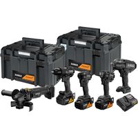 Dewalt – Pack de 5 outils électroportatifs 18V – 3 batteries 5.0Ah – Moteur Brushless – Perceuse, visseuse, clé à chocs, meuleuse, lampe