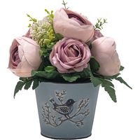 Pot Zinc fleurs artificielles Boutons de Pivoines pour le cimetière H 24 cm D 21 cm Lavande - couleur: Lavande
