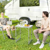 Table Pliante Table de Camping Table de Jardin Hauteur réglable Aluminium MDF Blanc