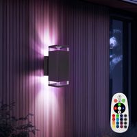 Applique murale maison applique extérieure lumière façade, aluminium noir, 2 ampoules GU10, télécommande dimmable, 2x LED RVB 3,5W 290Lm blanc chaud L 23,5 cm
