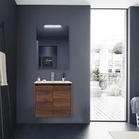 Mueble de baño suspendido de 60 cm en madera de nogal maya con dos puertas y lavabo - Nova - 60 cm Con Doble Columna Espejo y Lámpara Led - Misura: 60 cm - Accessorio: Standard