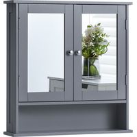 Priano 2 Door Bathroom Cabinet With Shelf Mirrored Wall Mounted Cabinet, Grey