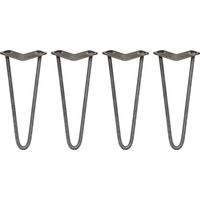 4 x 12" Hairpin Legs - 2 Prong - 12mm - Raw Steel