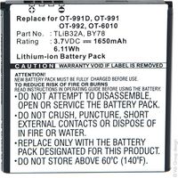 NX - Batterie téléphone, smartphone, GSM pour Alcatel 3.7V 1650mAh - AB32A0000C2BY78CA