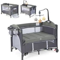 Costway – Lit parapluie bébé 5 en 1 avec matelas et table à langer – Hauteur réglable 4 niveaux – Inclinaison 5° à 10° – Charge 15kg jusqu'à 9 mois (Bleu)