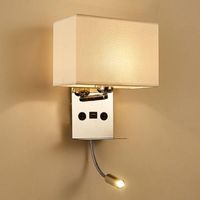 Rwoythk – Applique murale LED ajustable avec port USB – Lampe de lecture blanc chaud E27 – Col de cygne flexible – 2 interrupteurs – Abat-jour en tissu