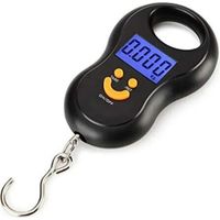Bilancia elettronica nera da appendere, portata 50 kg, precisione 10 g, display LCD retroilluminato, bilancia digitale per la pesca, bilancia tascabile, bilancia per bagagli.