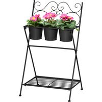 Support pliable en métal pour plantes, avec 3 pots et une étagère inférieure, pour la maison et le jardin, 47 x 37 x 78,5 cm, noir