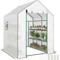 Invernadero de Exterior con 6 Estantes Puerta Enrollable Cubierta de PE y Marco de Acero 140x143x190 cm Blanco