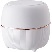 Mini Poubelle de Bureau Créative en Plastique avec Couvercle à Bouton - Petite Poubelle de Table pour Bureau, Chambre, Cuisine (Blanc)