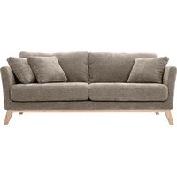 Canapé scandinave déhoussable 3 places en tissu effet velours texturé taupe et bois clair OSLO