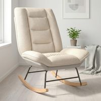 Rocking chair de salon ajustable 5 positions, Fauteuil à bascule, Chaise de détente ergonomique avec rembourrage haute densité, Pieds en métal et bois, Beige