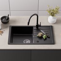 CECIPA fregadero de granito fregadero de cocina fregadero de granito 78x45, se puede montar a la izquierda o a la derecha, negro
