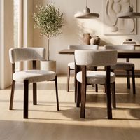 Lot de 4 chaises style japandi tissu chenille beige pieds métal effet noyer - ZOE