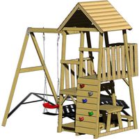 Wendi Toys Holz Spielturm Gorilla mit Rutsche, Kletterwand, Schaukel und Picknicktisch NaturWendi Toys Holz Spielturm Gorilla mit Rutsche, Kletterwand, Schaukel & Picknicktisch Natur 290x270x270