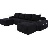 Modulares Cordsofa für 4 Personen (mit 2 Hockern), frei kombinierbar, inklusive Getränkehalter und seitlicher Aufbewahrungstasche, ideal für Wohnzimmer, Familienzimmer und weitere Räume.Schwarz